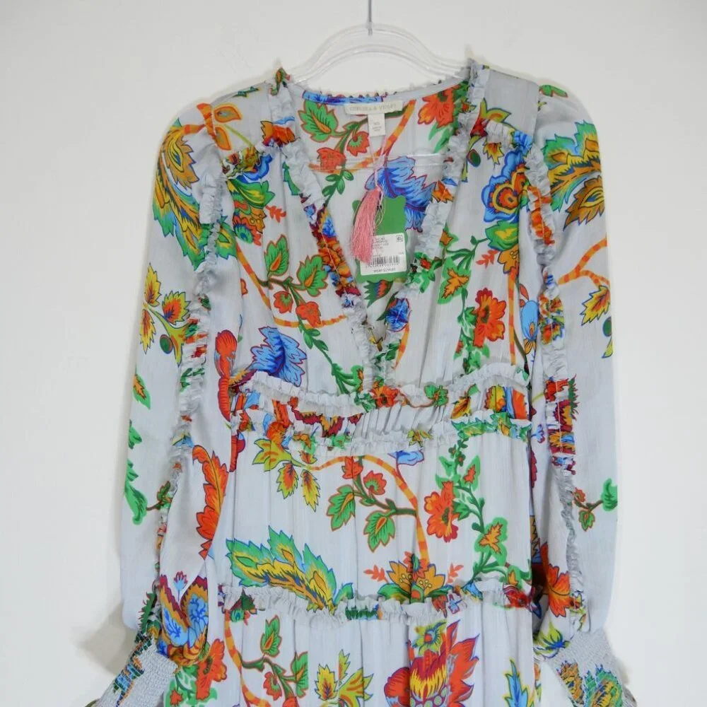 Chelsea & Violet Margaux Plisse V-neck Maxi DRESS Size XS Sky Floral NEW $159 - Picture 7 of 11